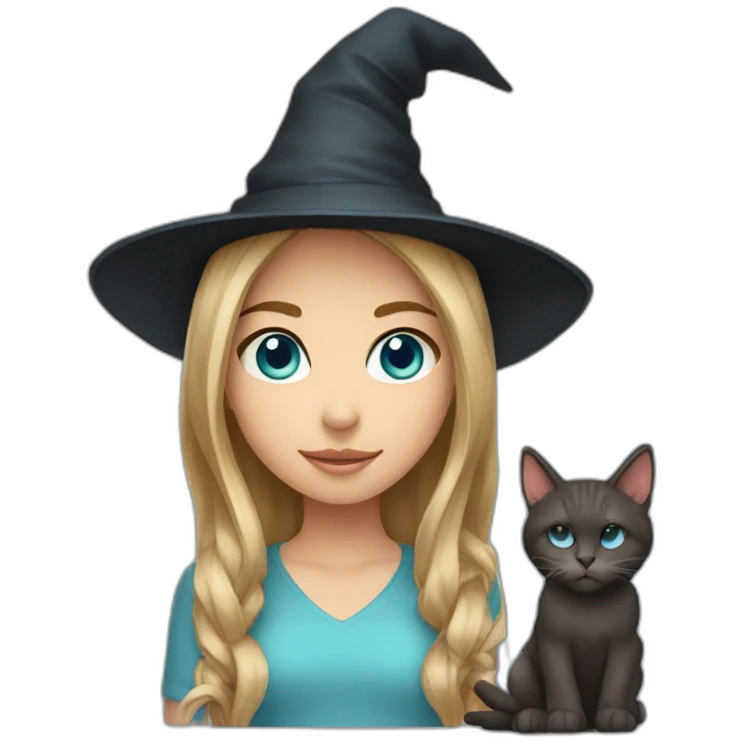 girl with witch hat with dark blond hair with cat ears with light blue eyes emoji
