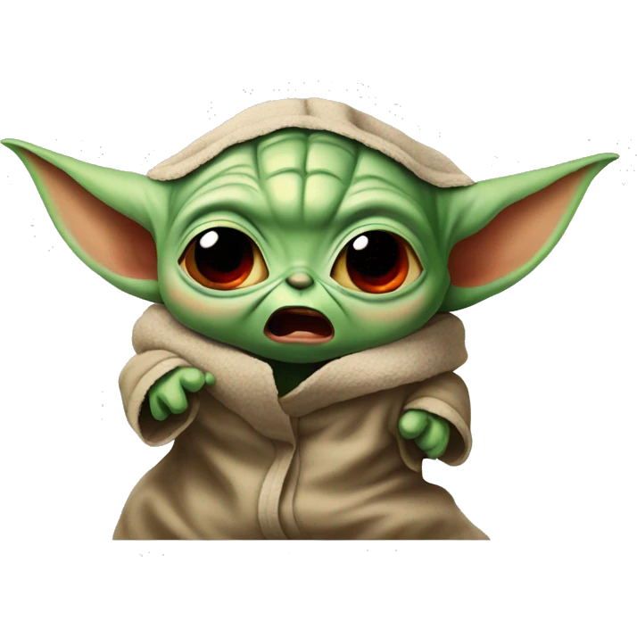 Baby Yoda screams in terrible anger. His whole face is red with rage. emoji