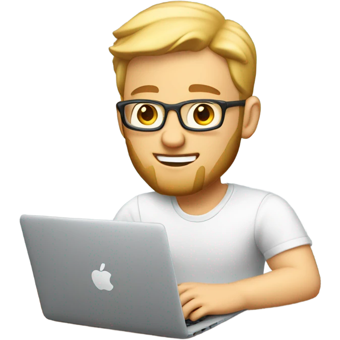 white-skinned male product designer sitting with macbook emoji