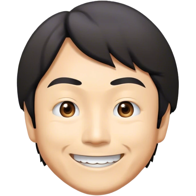 ​Cinematic Realistic Portrait of a Smiling Shigeru Miyamoto, depicted with warm, approachable features, showing a giant smile with expressive eyes, set against a subtle backdrop, inviting lighting that captures his innovative spirit emoji