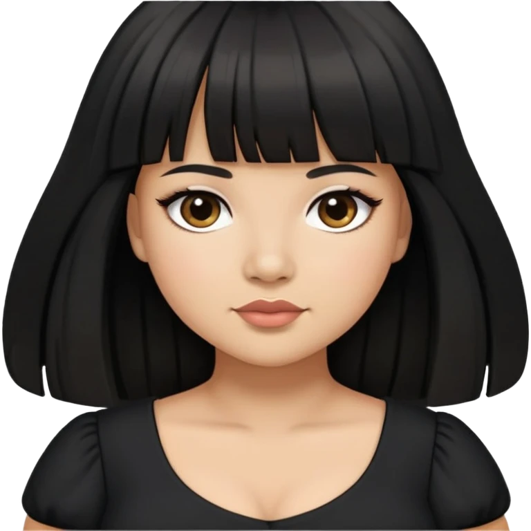 Latina girl light medium skin tone with bangs black long hair plus size black dress emoji