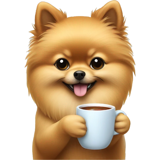 pomeranian holding a cup of tea emoji