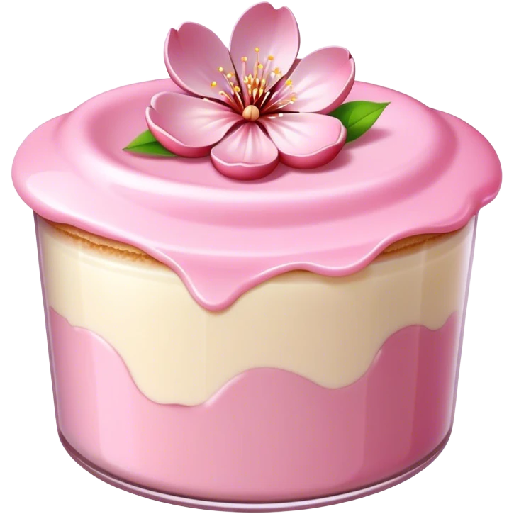 A cherry blossom on the light pink pudding emoji