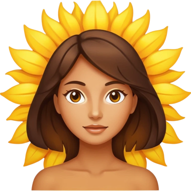 Tan brunette womans face superimposed on an image of the sun emoji