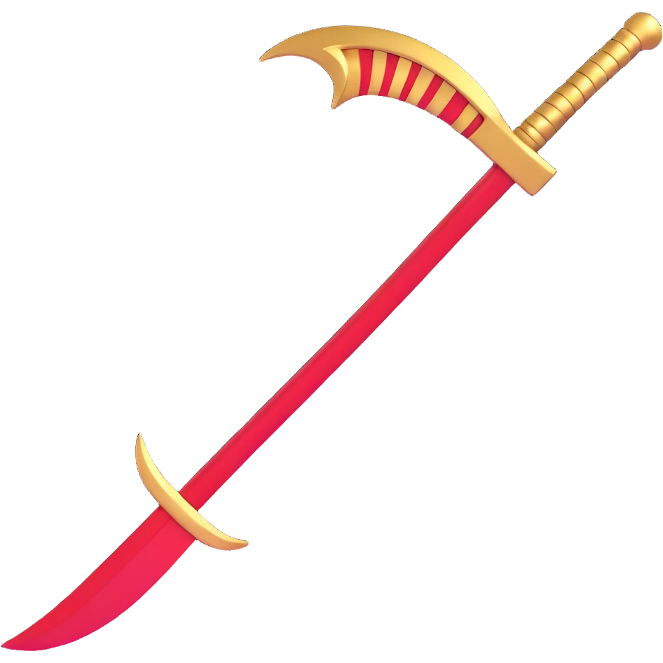 Golden sickle weapon with red highlights, Reaper symbol emoji