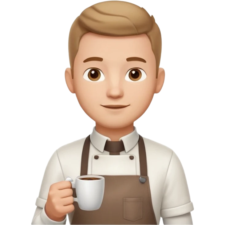 male barista portrait, head and shoulders only, wearing apron collar, holding a coffee cup, confident friendly expression, cafe worker vibe, 3D cartoon, mobile game icon style, clean background, no text, no watermark
 emoji