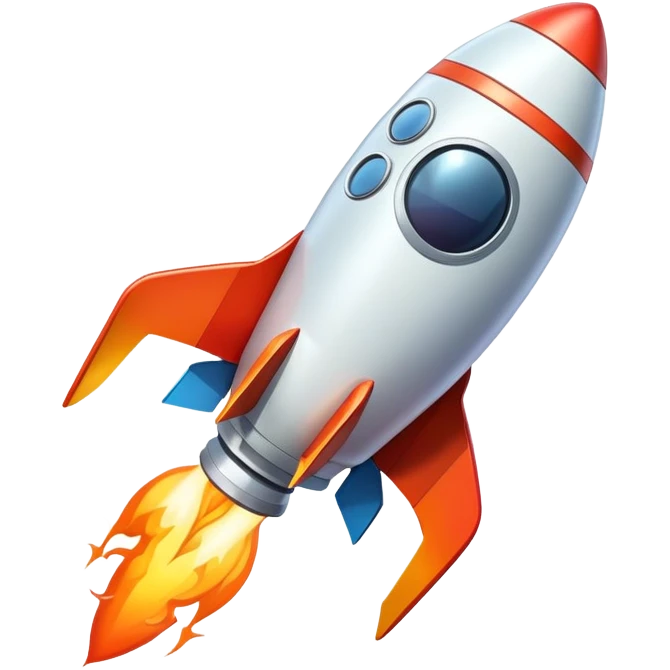 Space rocket, three-dimensional, in a cartoon style, on a white background, bright colors, with a perspective composition, high saturation, prominent details, floating effect, lively atmosphere emoji