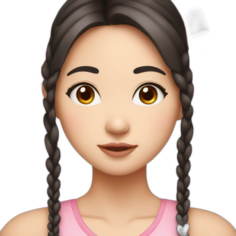 25 year old chinese american girl who loves bows and pink with dark brown hair and a round face emoji