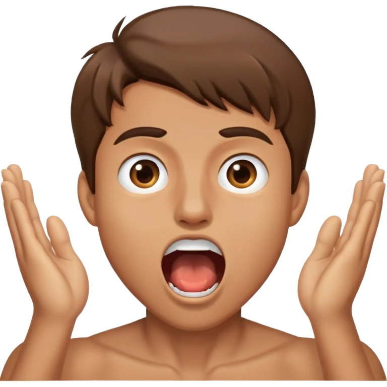 Young man with brown hair opening his mouth extremely wide emoji