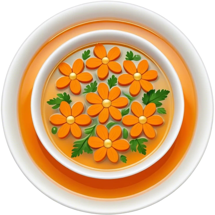 Clear Soup with carrots in shape of orange flowers emoji