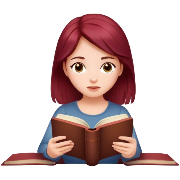 A beautiful, burgundy haired girl reading a book emoji