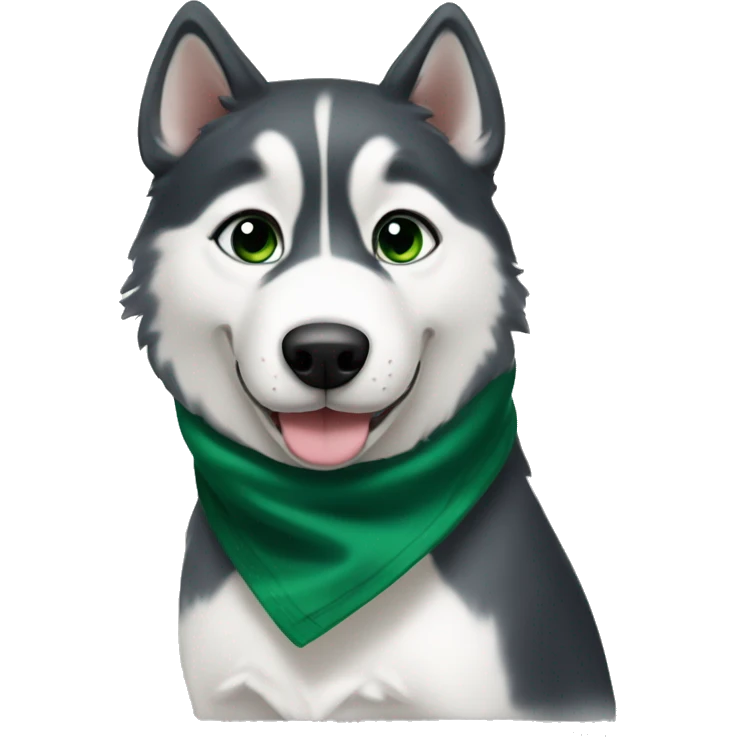 Cute husky named rocky with a dark green bandana on her neck emoji