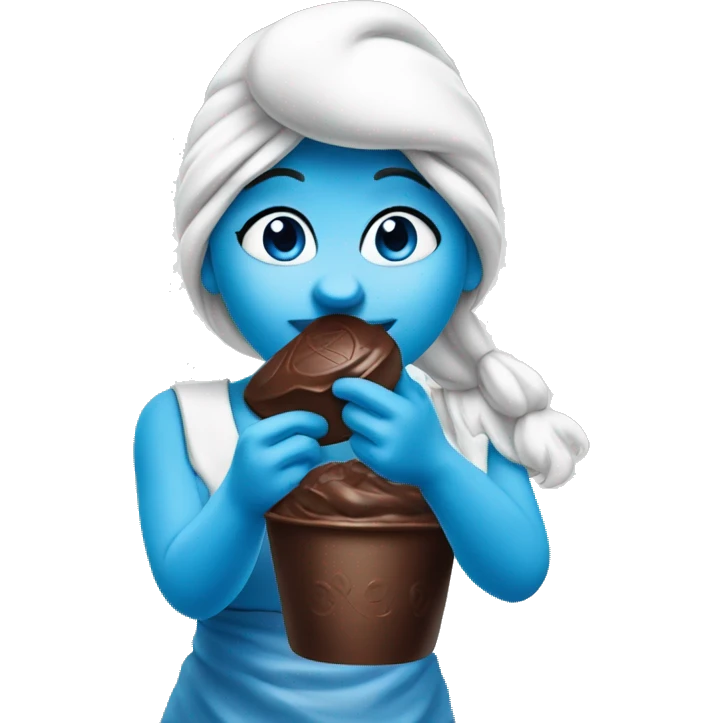 Female Smurf eating chocolate emoji