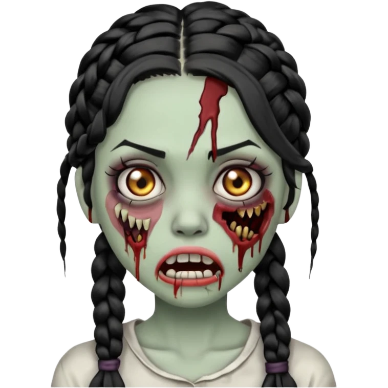 make a zombie half ruined mouth girl with black braids emoji