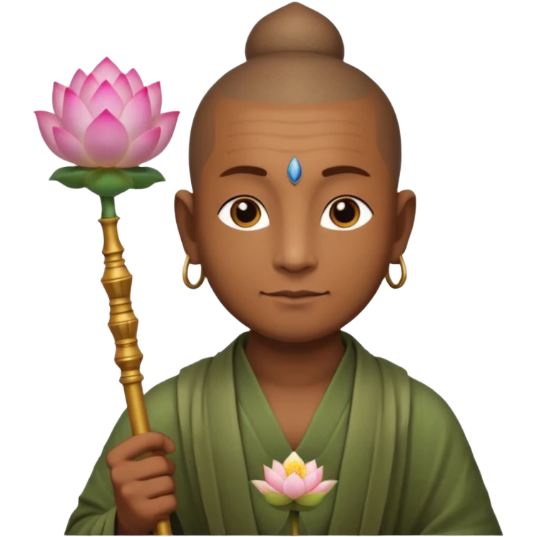 man with turtle head, scepter, buddhism, lotus emoji