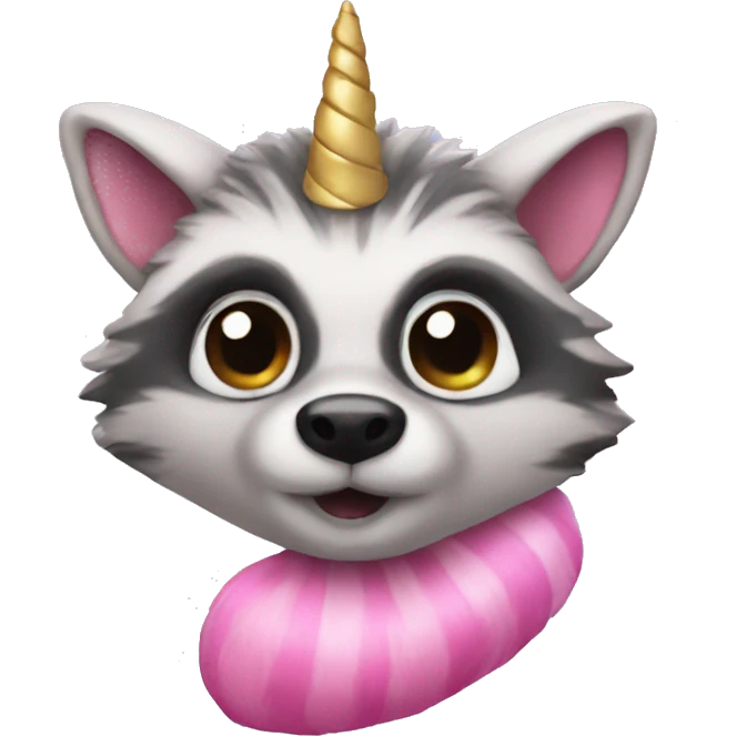 Pink raccoon with unicorn horn emoji