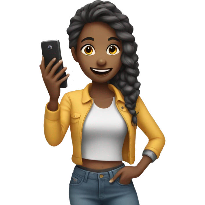 a girl with a phone making selfie emoji