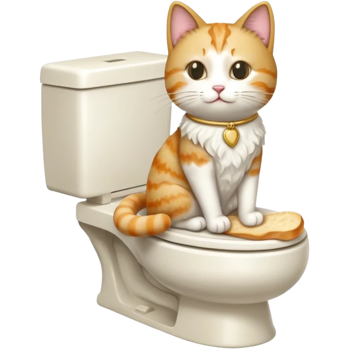 A cat in the form of a baguette sitting on a toilet emoji