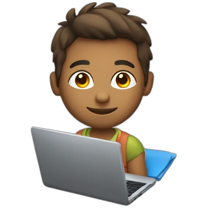 Cute programmer on his laptop, lighter skin, looking front emoji