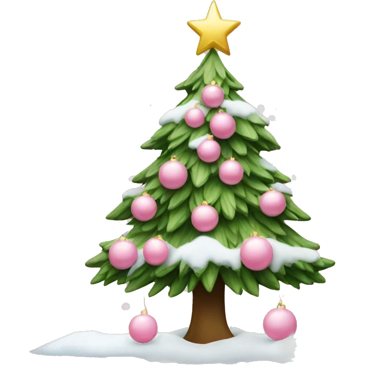 christmas tree with baby pink ornaments and snow emoji