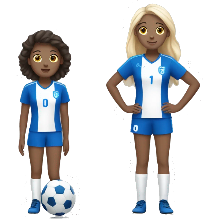  2 girls watching soccer in blue and white clothes emoji