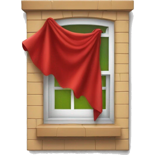 a window with a red cape and a face emoji