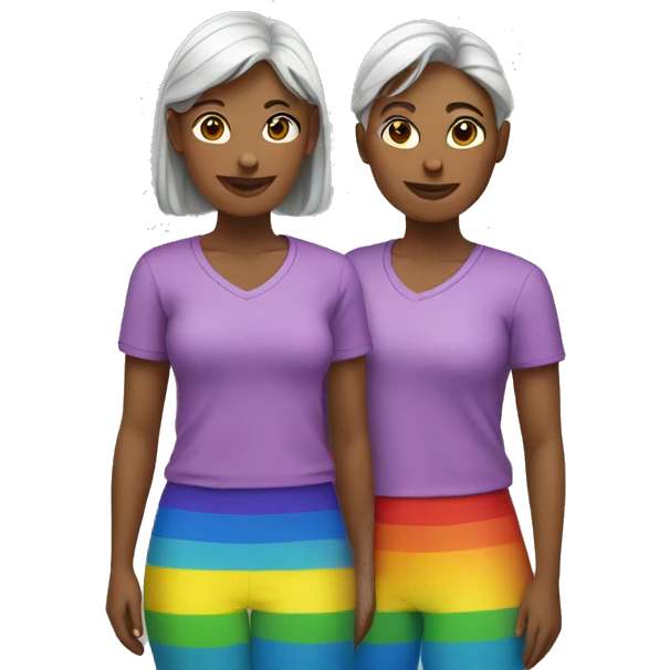 2 woman wearing rainbow shirts emoji