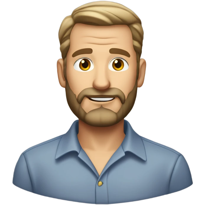 middle aged english man, short slicked back hair dark blonde, dark blonde medium length size full beard, in a smart unbuttoned shirt. emoji