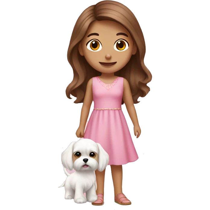 Brown hair girl with maltese puppy with pink dress emoji