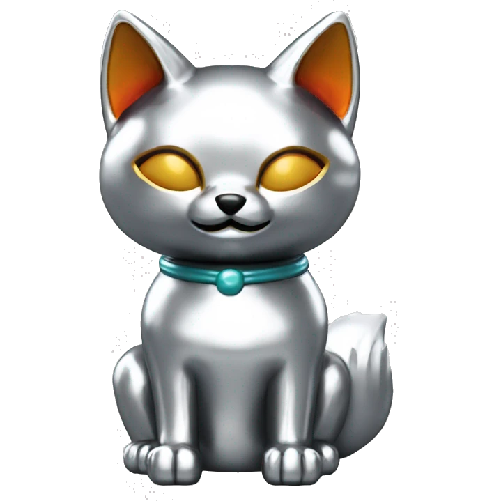 fully chrome fox statue in the form of maneki neko emoji