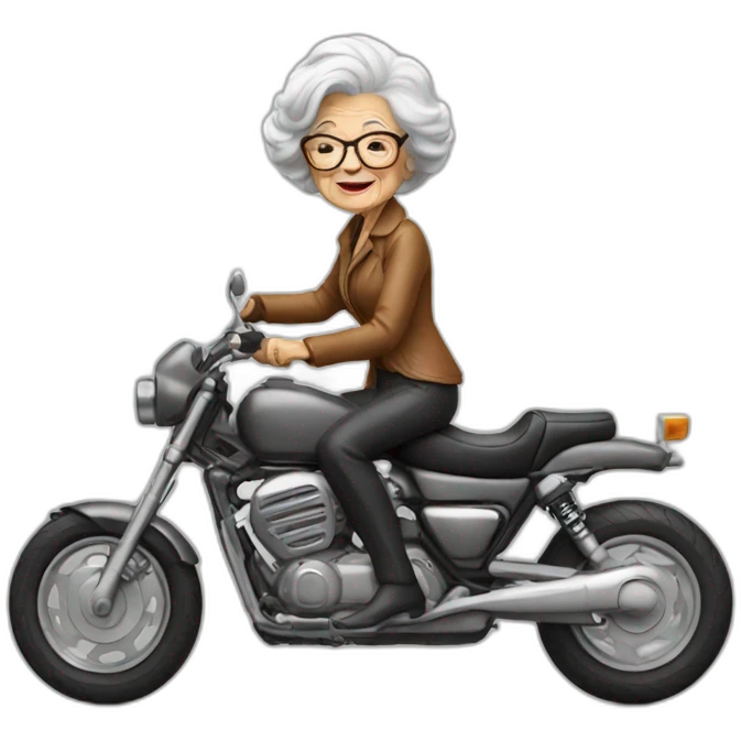 Old cool lady on a motorcycle emoji