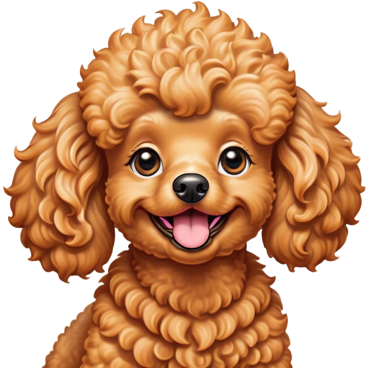 Cinematic Comical Apricot Poodle Portrait Emoji, Head tilted dramatically with an exaggeratedly amused expression, featuring a glossy, curly apricot Fur with a vibrant sheen, wide, expressive warm eyes filled with playful disbelief, Simplified yet hilariously expressive features, highly detailed, glowing with a slightly sassy glow, high shine, dramatic yet playful, stylized with an air of cheeky mischief, bright and endearing, soft glowing outline, capturing the essence of a spirited and over-the-top companion, so meme-worthy it feels like it could side-eye its way into internet fame instantly! emoji