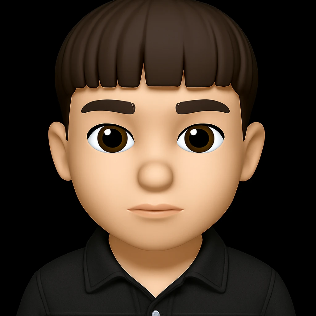 Edit the boy's outfit to a black denim jacket with white buttons. Keep all other details exactly the same as the original 3D emoji style. Preserve the 3D emoji look and style while changing only the outfit. emoji