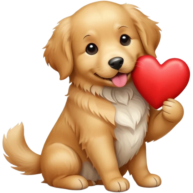 A dog holding a heart emoji