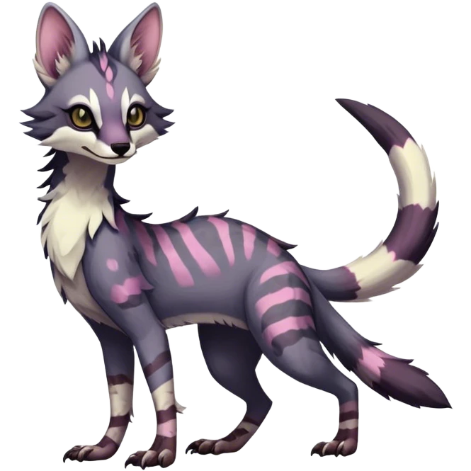 Feral Rare Fantasy dark colorful pastel Vernid-Sergal-Genet-Trico-species by LiLaiRa, random markings, tufted tail, tufted ears, full body emoji