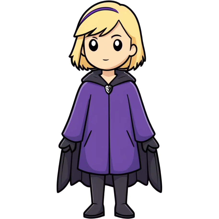 ￼ woman in our 50s blonde red we are wearing purple and she looks like a raven emoji