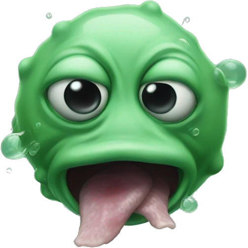 do face resembles a heavily malformed green blobfish, with a bulbous green nose, black eye sockets, and green smoke coming from its mouth. Its features are distorted, with its open mouth taking up the majority of its face emoji. emoji
