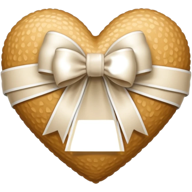 Beige heart with white ribbon and bow emoji