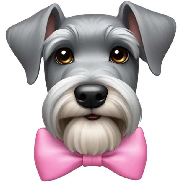 Cute grey schnauzer with pink bow near ear emoji