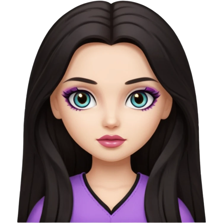 dark long hair, pretty eyes, pretty makeup, pretty bratz baddie emoji