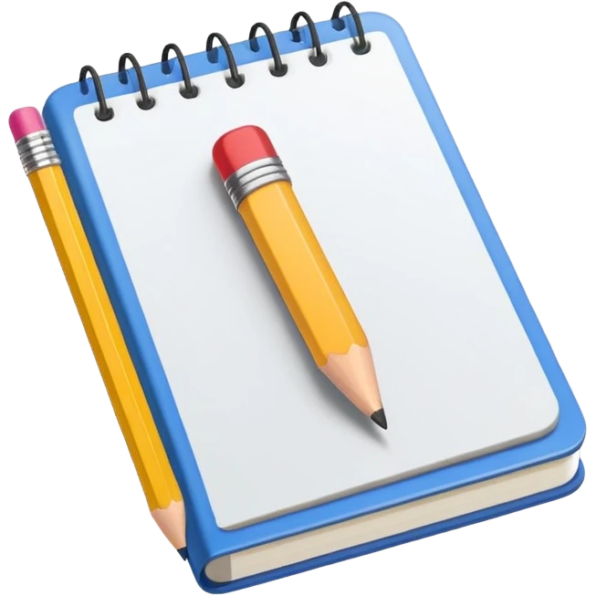 Emoji of a notebook with a pencil, iPhone emoji style. Flat design, smooth gradients, rounded edges, soft shadows, clean look, white background. emoji