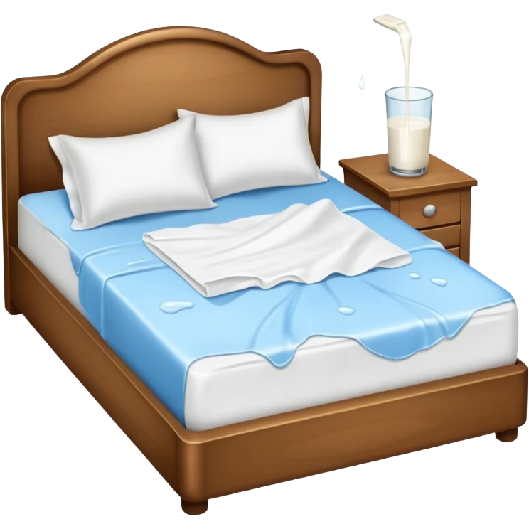 Bed with milk spilled on it and tossed sheets   emoji