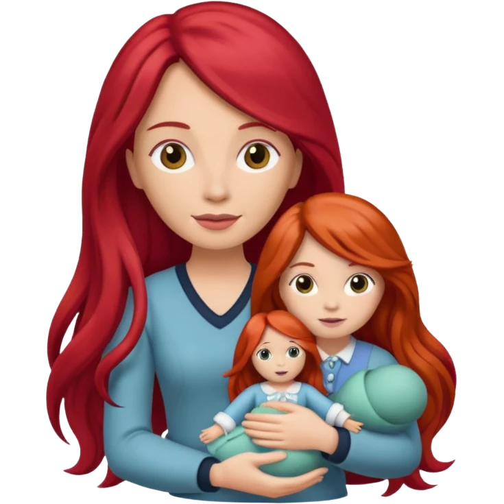 long red haired woman holding  doll emoji