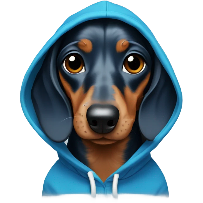 dachshund wears a blue hoodie emoji