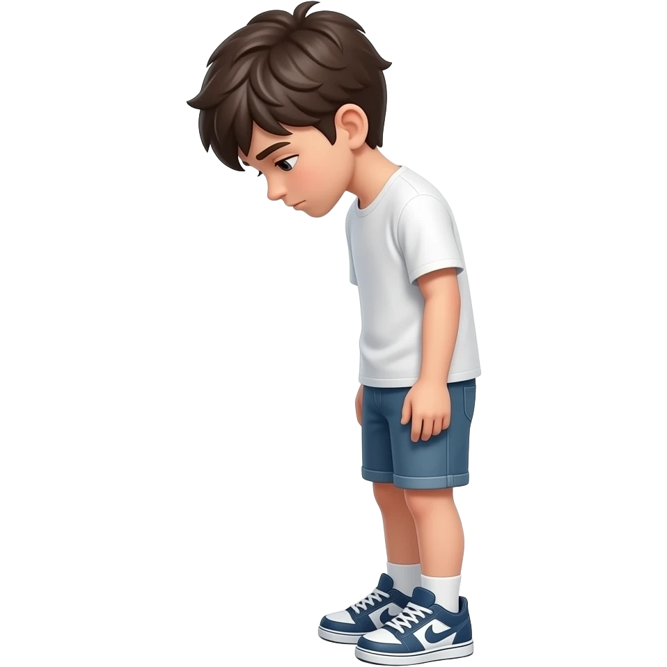 emoji trauriger jugendlicher nunge, ganzer Körper , kopf nach unten, seitenansich emoji