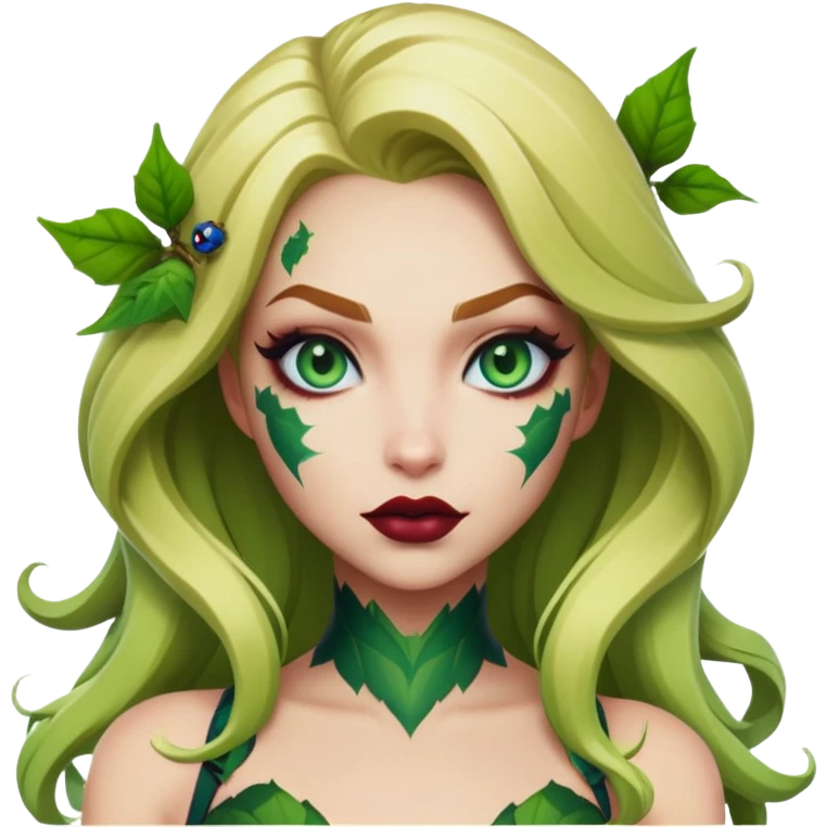 poison ivy fortnite skin with green lips and with blonde hair with blue eyeballs emoji