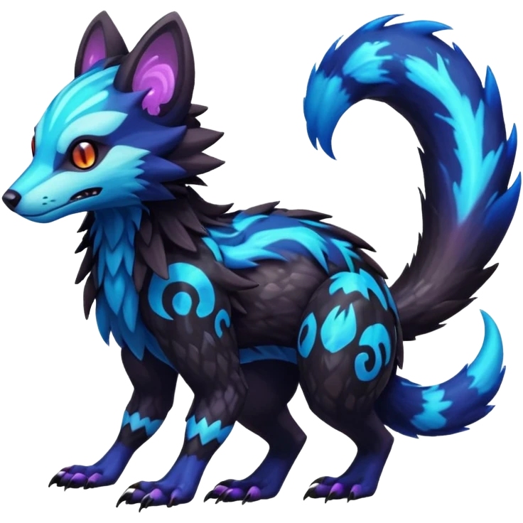 Colorful bioluminescent dark abysmal abyssal neon-glowing Trico-Sergal-Furret-Ferret-Wolverine-Vernid-fusion-Fakemon-animal-hybrid-creature, full body emoji