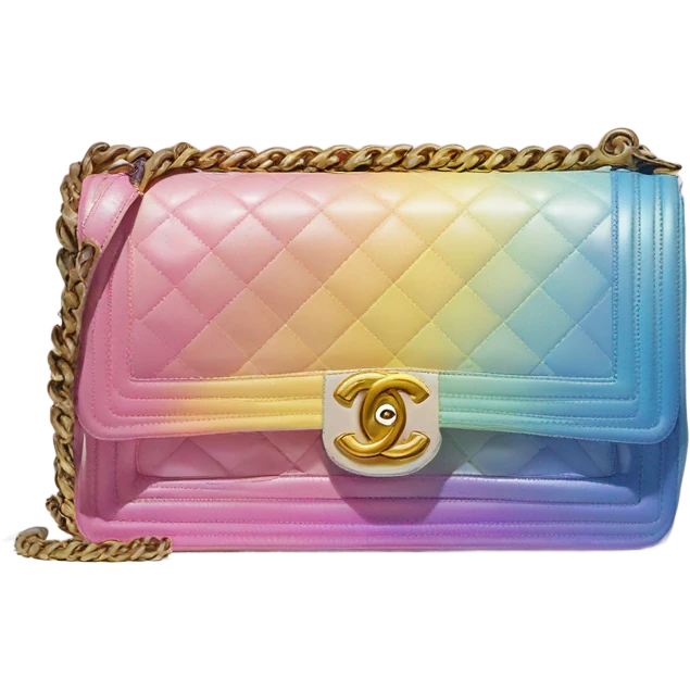 Cuba collection Chanel boy bag with Rainbow diagonal ombré with pastel pink, yellow and blue emoji
