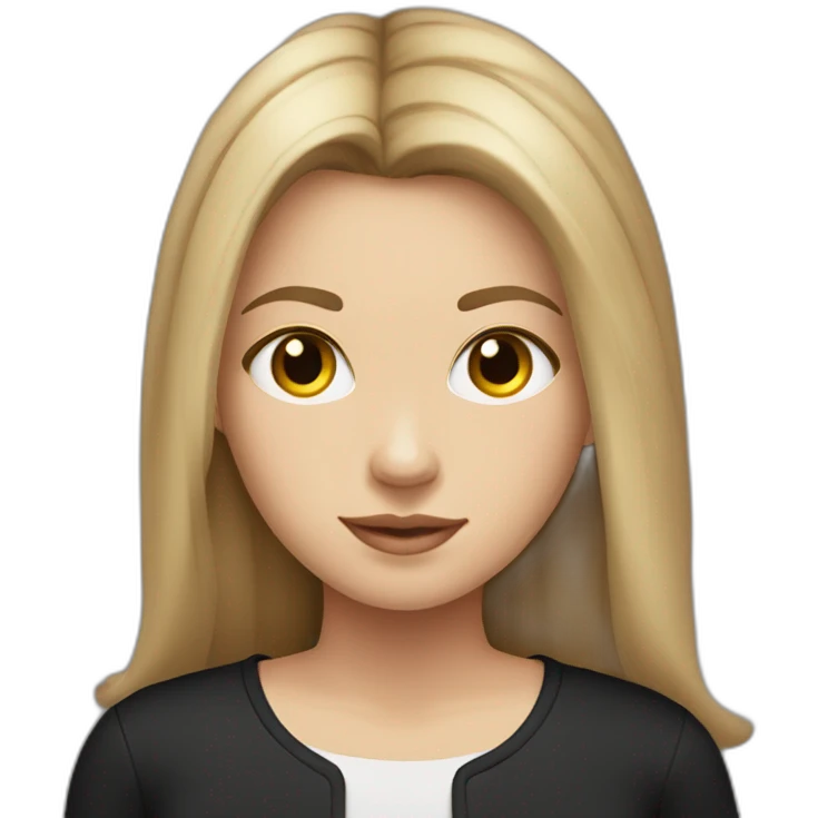white girl with medium length hair in a shirt under a black longsleeve emoji