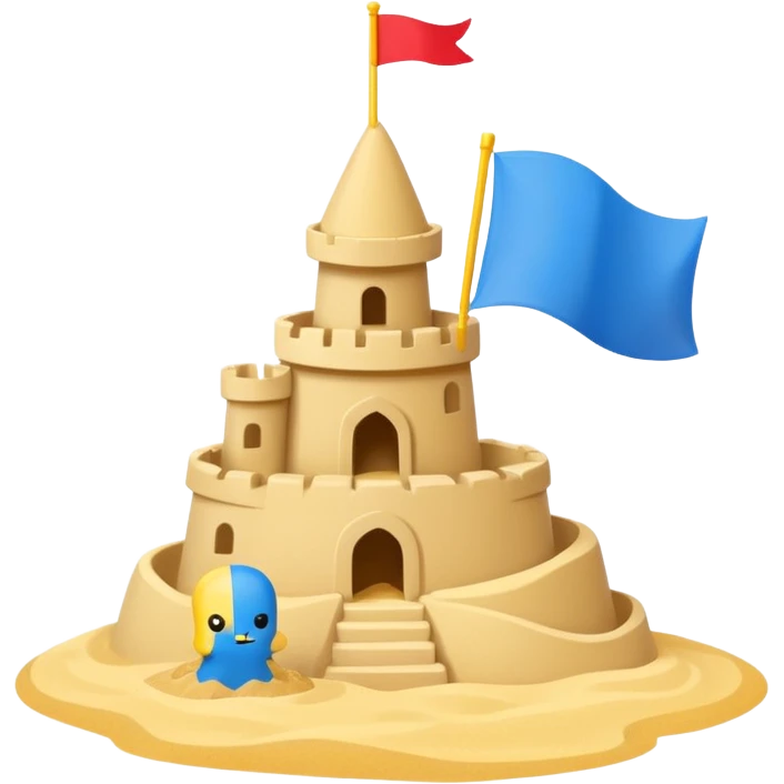 chibi style Sandcastle with Flag, no face, cute, sticker emoji